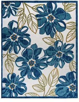 Gertmenian Fosel Solin Aqua Blue Modern High-Low Floral Indoor/ Outdoor Area Rug