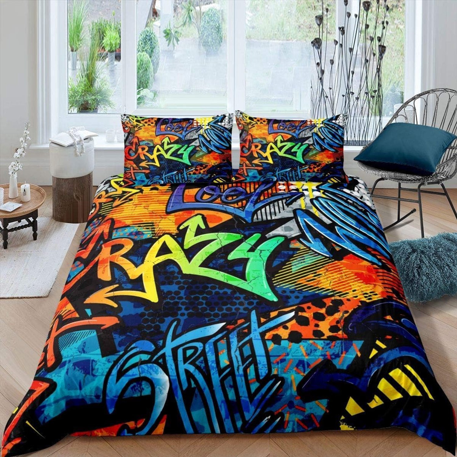 Merkloos Hippie Graffiti Dekbedovertrek Set Street Style 140x200 cm