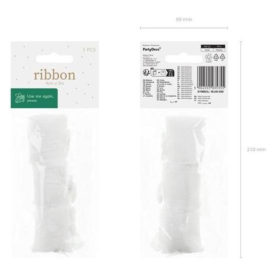 Partydeco Weisses Chiffonband 40mm/5m 3St (3 Stk.) (47722074)