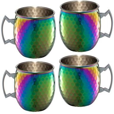 Cambridge 20 Oz Hammered Rainbow Moscow Mule Mugs, Set Of 4
