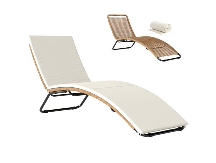 Bain de soleil en résine tressée - transat de jardin - Outsunny - design en S structure robuste acier avec coussin - crème