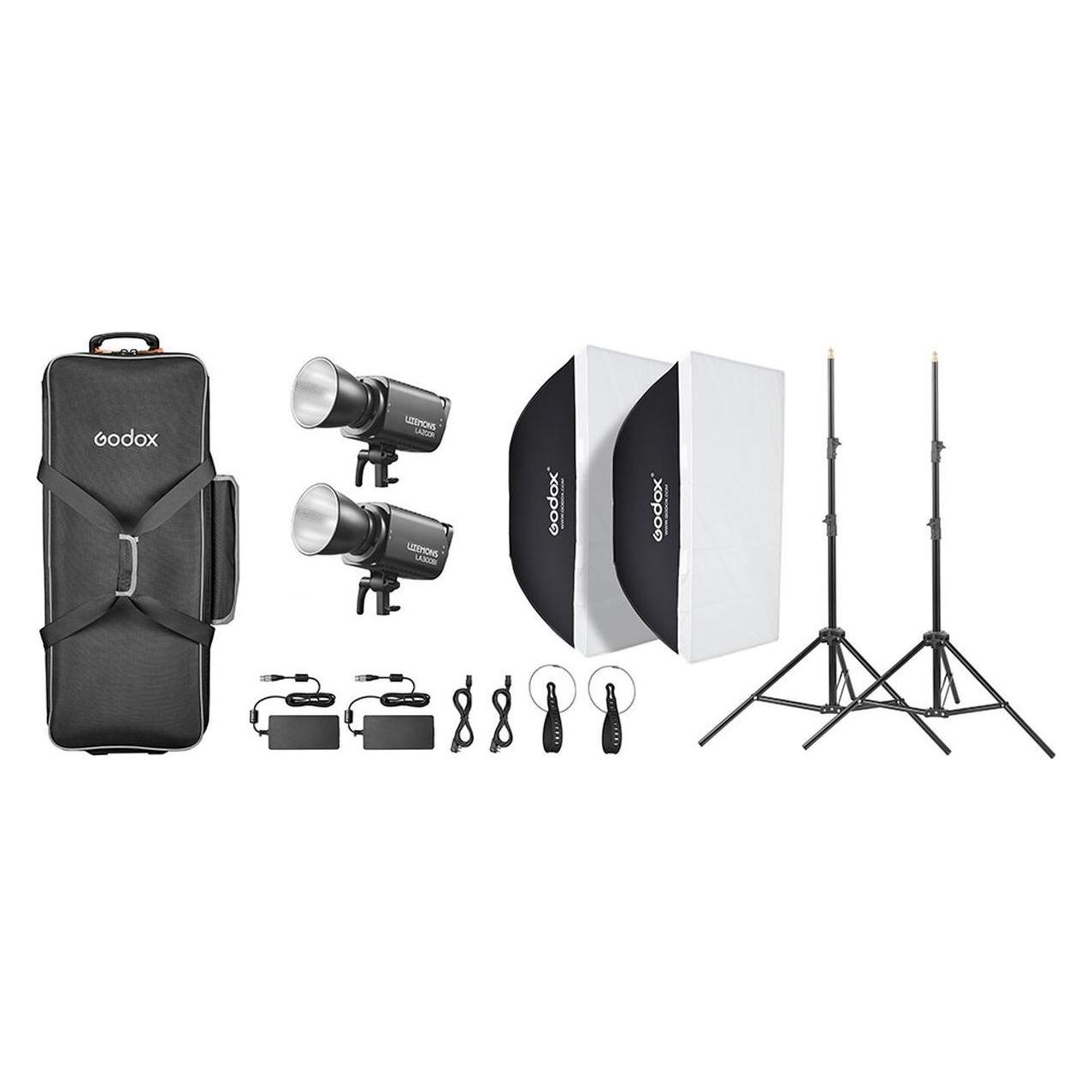 Godox LA300Bi K2 black - Kit 2 x LA300Bi/Softbox/Light Stand + 1 x Bag (Videoleuchte) (D299601)