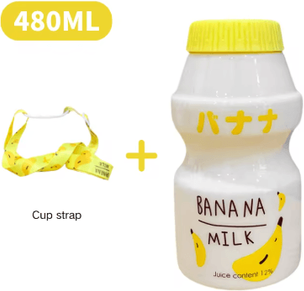 Inspire Picks 480ml Kawaii Milk Carton Water Bottle Cute Plastic Drinking Bottle With Cup And Strap yellow A 480ml