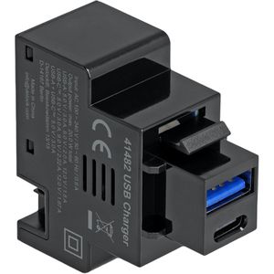 DeLock Keystone-Modul 41482, schwarz, USB-A & USB-C PD, für 2-Pin Terminalblock, Kunststoff