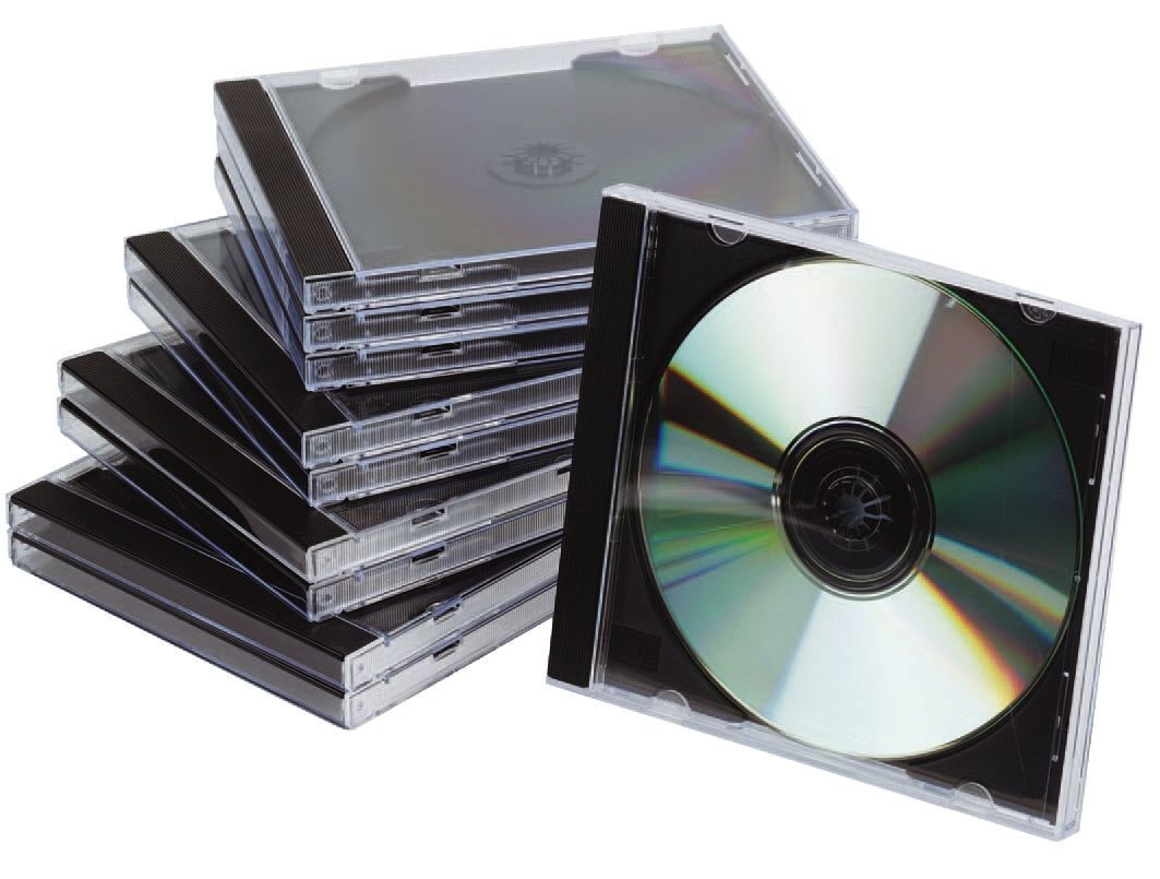Q-Connect KF02209 CD-boxen standaard, harde doos voor 1 CD/DVD, transparant/zwart, 10 stuks