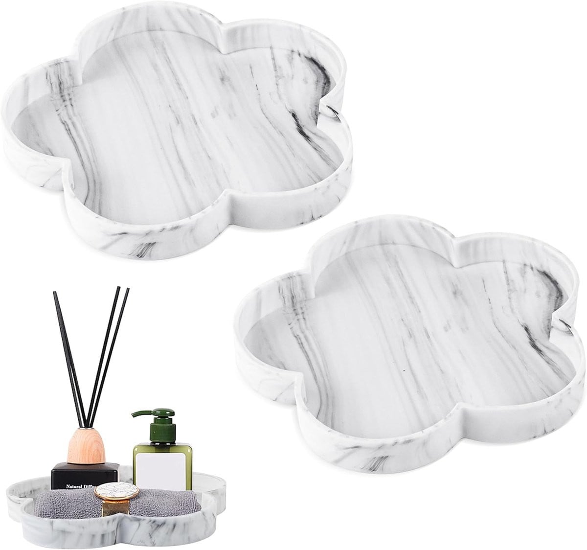 Marmeren Dienblad voor Badkamer – Decoratief & Multifunctioneel – Organizer voor Zeep, Sponzen, Badkuip & Aanrecht