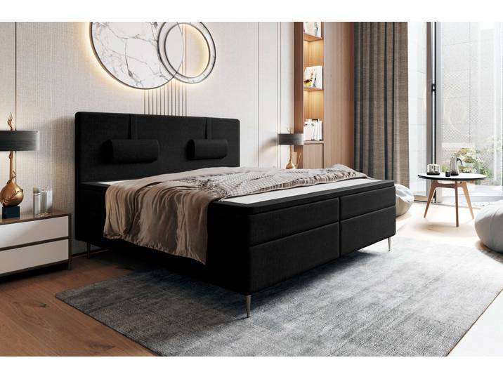 Respectable Boxspringbett Schwarz Strukturstoff INARI 140x200 cm