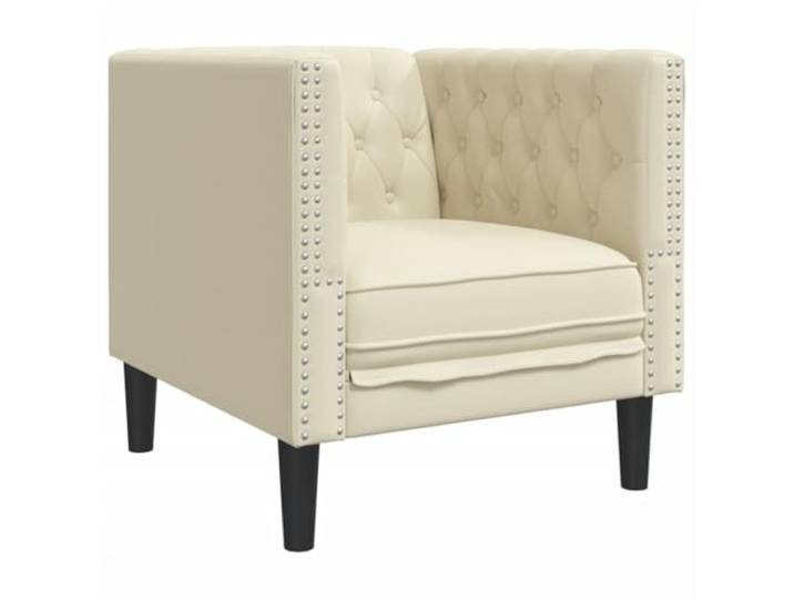 Coespram Chesterfield Sessel Kunstleder Clubsessel Polstersessel Creme Eleganter Einzelsessel mit Knopfheftung für Wohnzimmer und Leseecke, dichte Schaumstoffpolsterung für hohen Komfort.