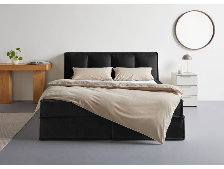 Boxspringbett, 100% Polyester, Schwarz, 190×230 cm, Mit Topper & 2 Matratzen, Klassisch Modern, LeGer