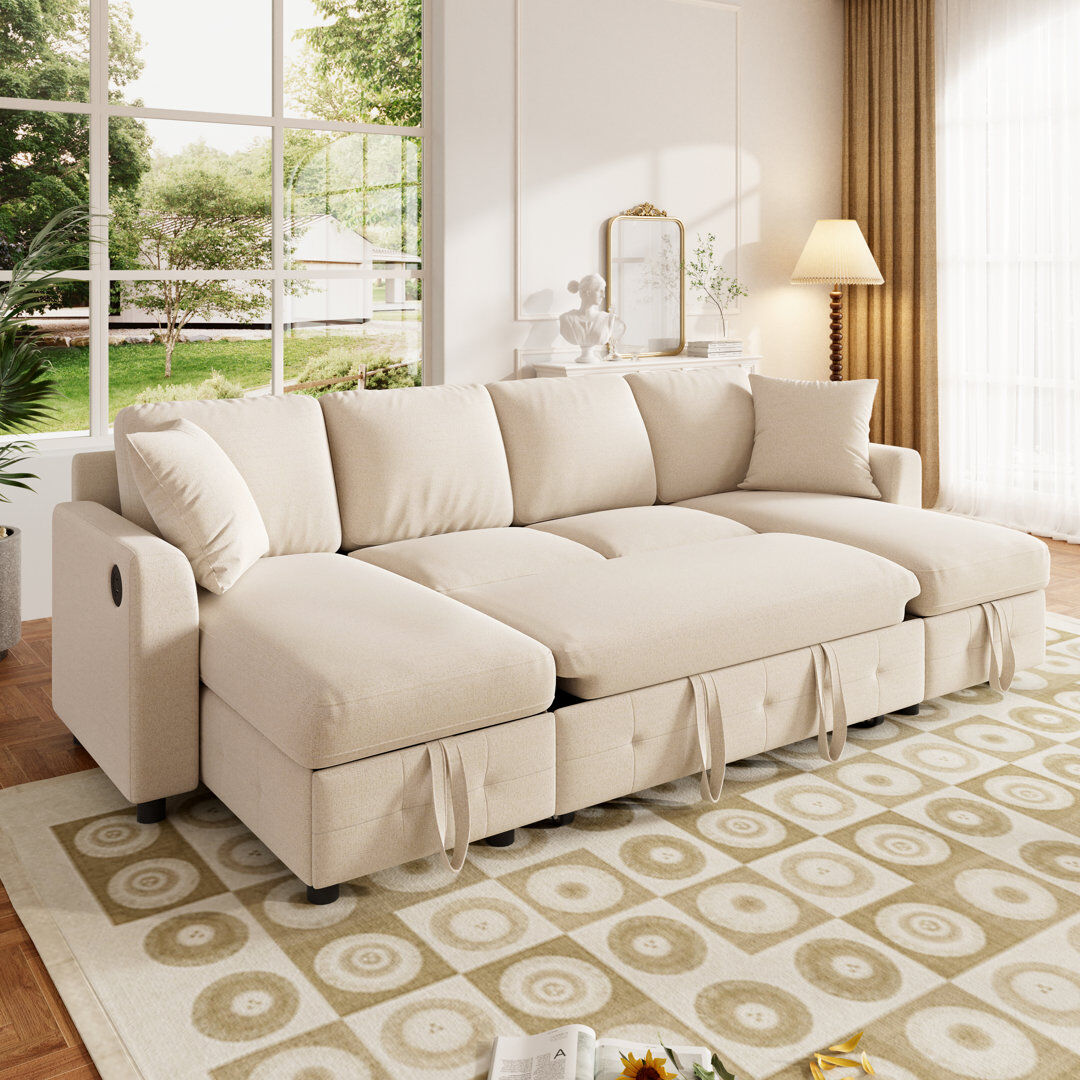 17 Stories Chenille Sofa Bed Grey 4