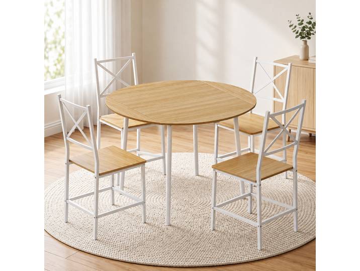 HOMCOM Ensemble Table Pliante 4 Chaises Empilables Chêne 105cm