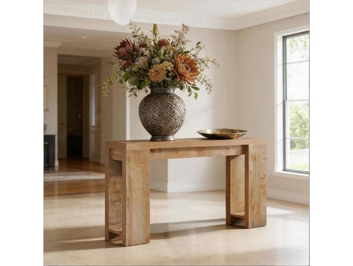 Table console - ZEVKOR - 160x30x85 cm - Aspect bois marron - Long et étroit - Panneau de particules