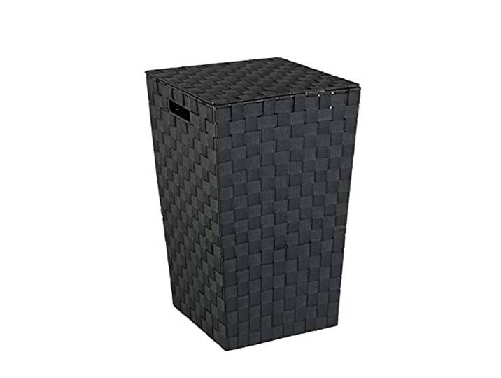 WENKO Wäschetruhe Mod. Adria dekorativ quadratisch schwarz mit Deckel aus Kunststoff-Geflecht und stabilem Metallgestell 48 Liter Maße 33 x 53 x 33 cm