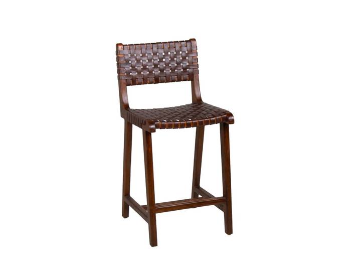 Chaise haute en teck et cuir marron