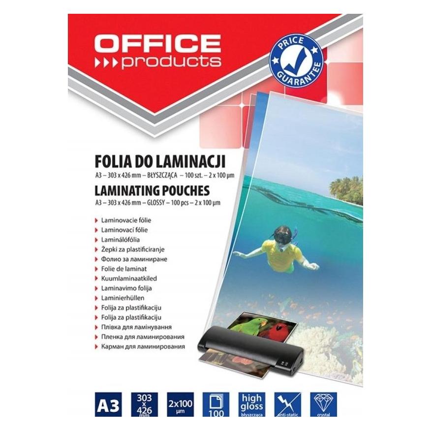 Office Products Folie zum Laminieren, A3, 2x100 Mikron, glänzend, 100 Stk., transparent (A3, 100 Stk., 100 µm) (20325625-90)