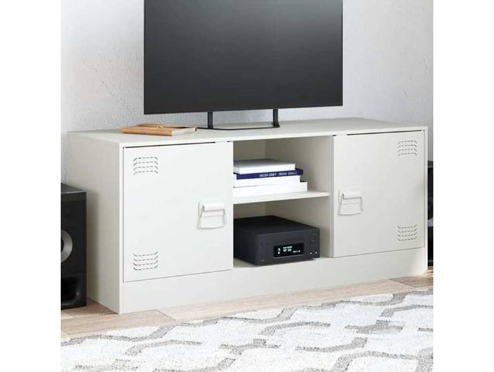 Meuble TV blanc 99x39x44 cm acier banc TV meuble télé meuble multimédia buffet TV meuble hifi centre de 841690