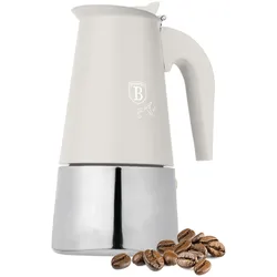 Espresso Kocher für 6 Tassen, mattes Creme: Mokkakanne aus Edelstahl, schneller Espressokocher für perfekten Kaffeegenuss, pflegeleicht