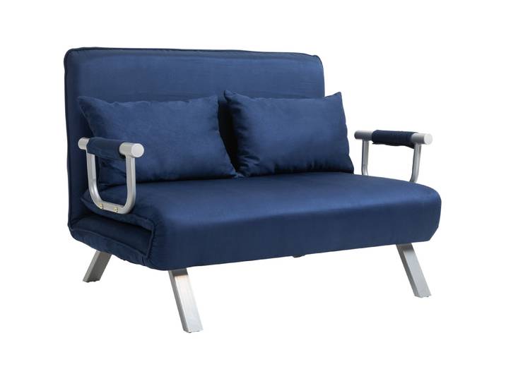 REDOM Schlafsofa 111x80x78 cm Polstersofa mit Schlaffunktion für Wohn- & Schlafzimmer, Platzsparendes Gästebett – ideal für kleine Räume & Übernachtungen 1 Teile, 2er-sofa Blau, Samtoptik, verstellbare Rückenlehne, mit Wurfkissen