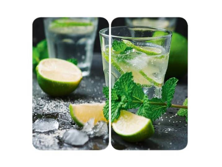 WENKO Herdabdeckplatte Universal Mod. Mojito, höhenverstellbar für alle Herdarten, Schneidebrett und Spritzschutz, Glas, 30 x 52 cm, 2-teilig