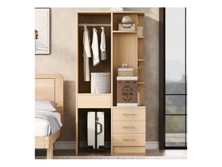 i@home Kleiderschrank Kombi-Kleiderschrank,Offener Kleiderschrank,Schrank-System,70x55x175cm mehrstufige Ablagefächer,großer Kleiderstangenbereich,offene Fächer