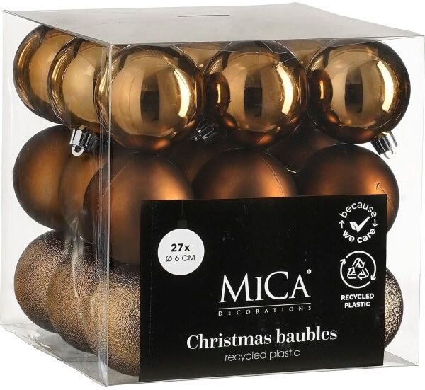 Mica Decorations Brudsikre Julekugler, Brun, Ø6 Cm, 27 Stk.
