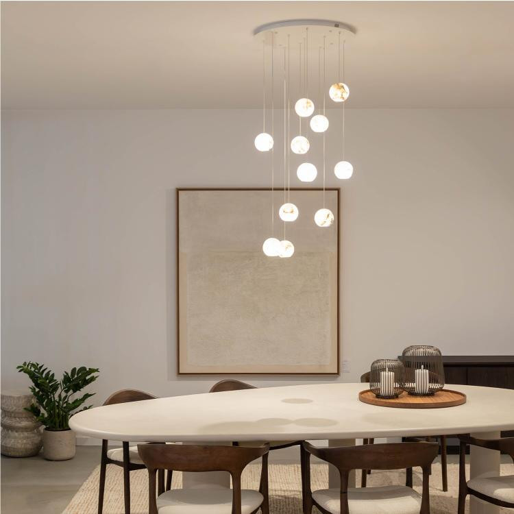 Atmooz Kathedraal hanglamp met 11 alabasterbollen, Diameter: 55 cm