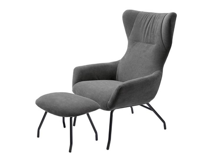 Lounge Sessel und Hocker Ribe grau, LS 80/ H 57xLS 108/ H 40xLS 79.5/ H 41 cm