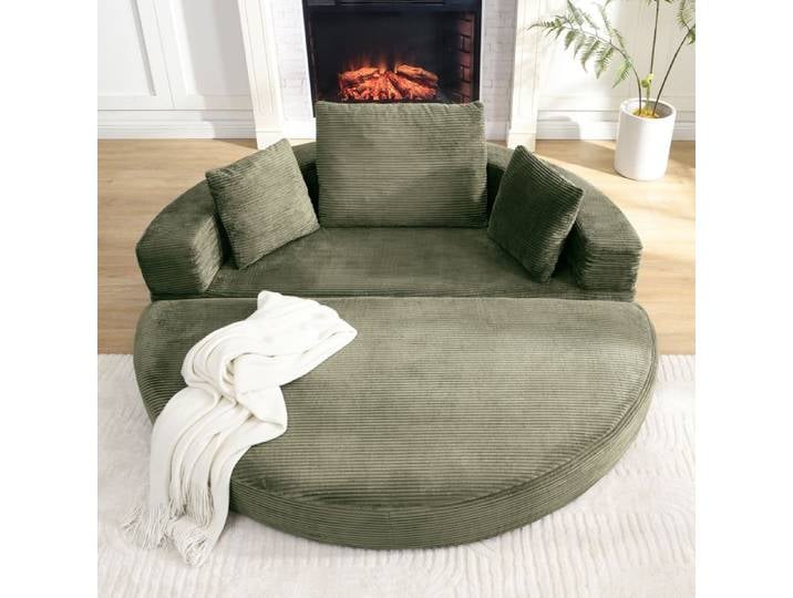 Lit banquette pliable 173 x 176 cm canapé semi-circulaire 3 coussins velours côtelé vert