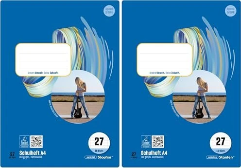 Staufen 10 Schulhefte Lineatur 27 liniert DIN A4 Innen- und Außenrand, 16 Blatt