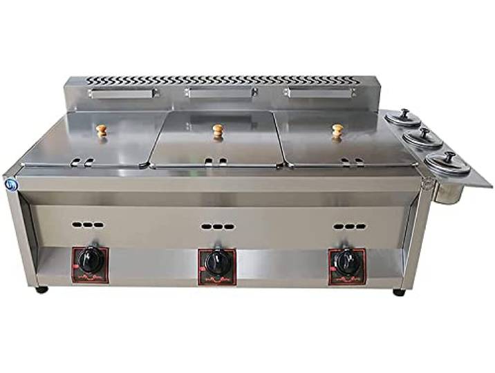 Kommerzielle Friteuse,20L/30L Großraum-Gasfritteuse,Edelstahl-LPG-Fritteuse für Zuhause und Gewerbe,Einstellbare Feuerkraft,Leicht zu Reinigen (10L+10L+10L+Withoutfriedbasket)
