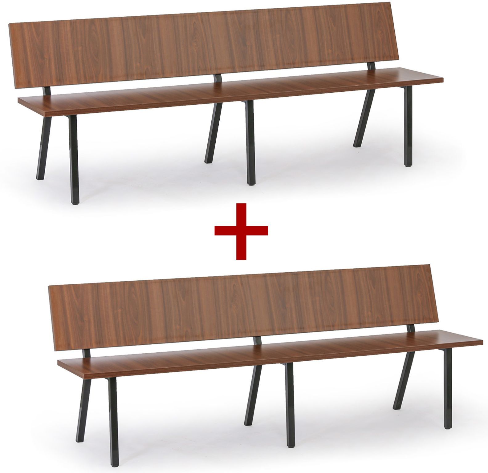 B2B Partner Holzbank für den Wartebereich mit Metallgestell, 1+1 GRATIS, Länge 2000 mm, Nussbaum