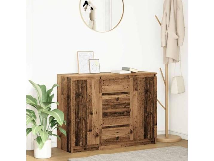 HEFZGDB Sideboard mit Schubladen für Home Office und Wohnzimmer – Praktische Aufbewahrungsideen für Sideboard mit Schubladen und Einlegeböden in Altholz-Optik 100,5x35x76 cm