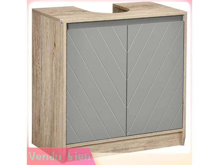LIA Meuble sous lavabo 2 portes étagère chêne clair/gris 60x30x59 8cm