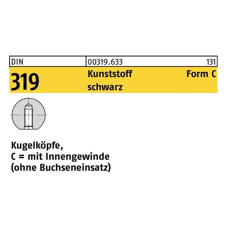 Kugelknopf DIN 319 Form C 20 M 5 Kunststoff schwarz (003196330200005)