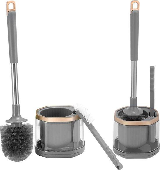 Toiletborstelset met extra spleetreinigingsborstel en afvoerkanaal, grijs, wandmontage zonder boren