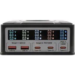 EXSYS EX-1107 - Multiport High Power Charger mit QI 15W und USB-C PD mit max. 26