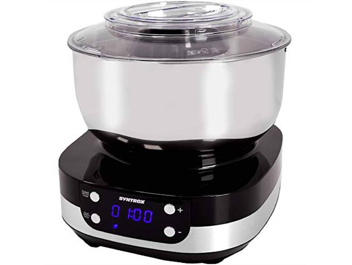 Syntrox Germany KM-800W BLACK Küchenmaschine Knetmaschine Mixer, Edelstahl-Behälter, 5 Liter