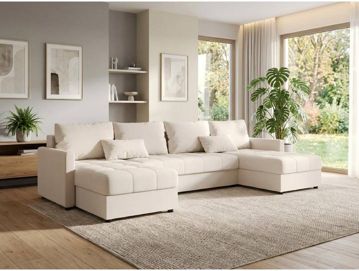 Ausziehbares U-Form Sofa VENORIA 285x146 cm, creme + 2 Kissen GRATIS