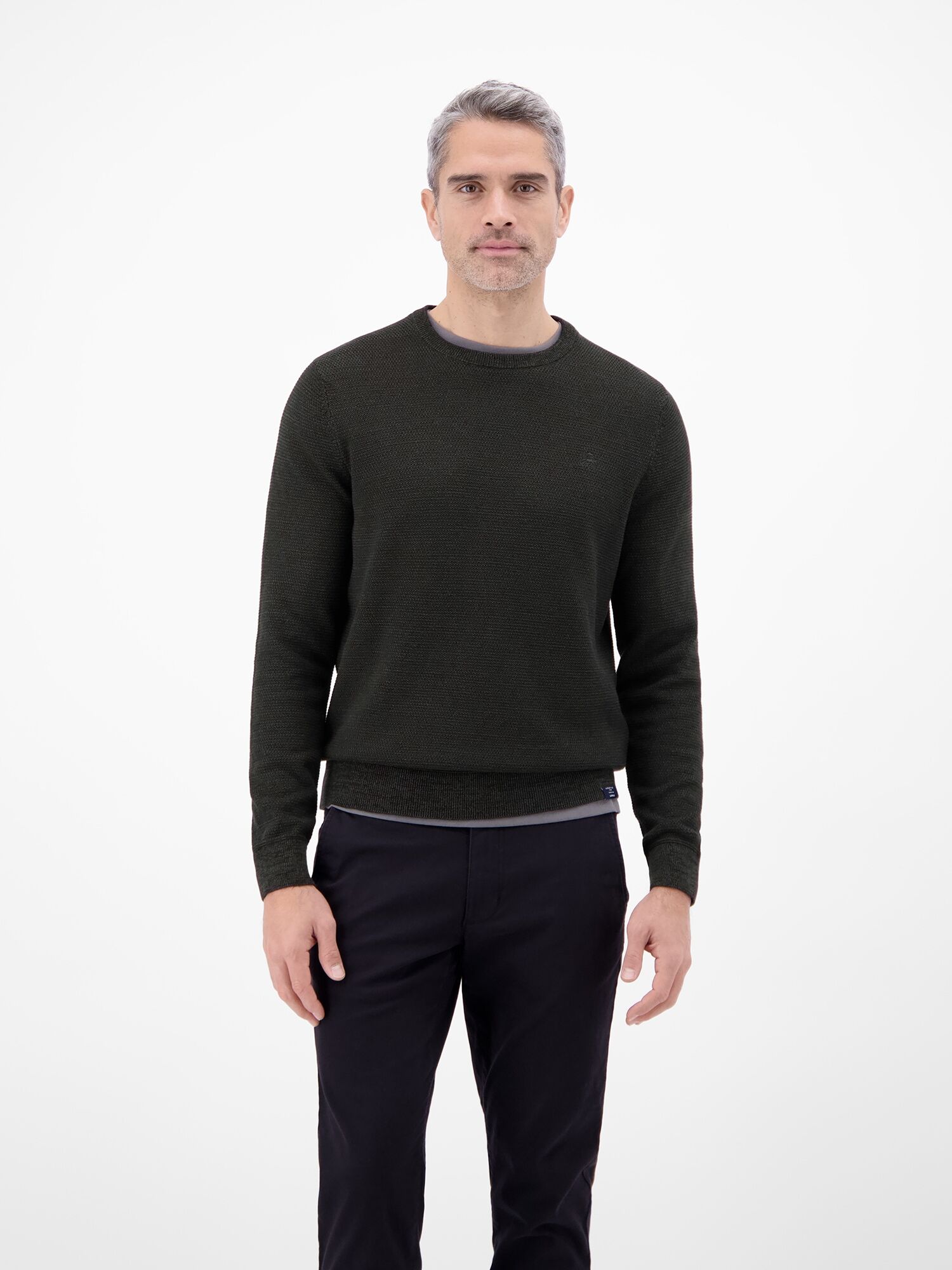 Strickpullover LERROS "Herren Strickpullover in Twist-Struktur", Herren, Gr. 3XL, grün (schwarz), 100% Baumwolle, Rundhals, Pullover Strickpullover, Rundhalsausschnitt, weicher Stoff, langärmlig, normale Passform