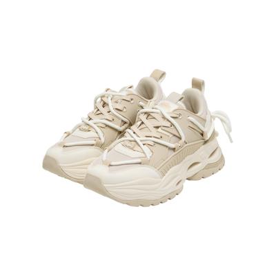 Trainingsschuh BUFFALO "Buffalo TRIPLET LACE -", Damen, Gr. 37, beige, cream, Leder, unifarben, Schuhe