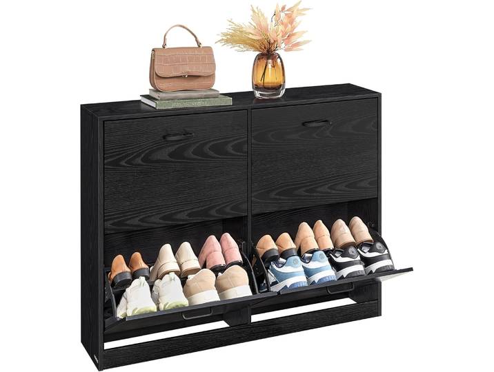 Schuhschrank Klappen Verstellbar Flur Ebenholzschwarz