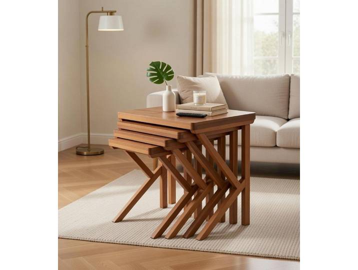 JVmoebel Couchtisch Brauner Couchtisch Viererset Holzdesign Stapelbar Wohnraum Praktisch (1-St), Made in Europa
