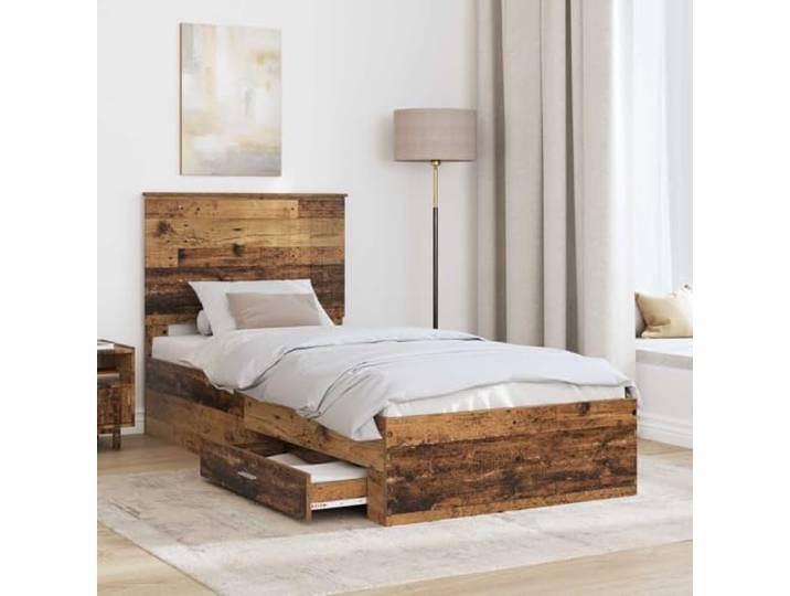 KTHLBRH Bettgestell aus Altholz, 90 x 190 cm Robustes Mehrschichtholz, minimalistisches Design, Stauraum, Doppelzimmer