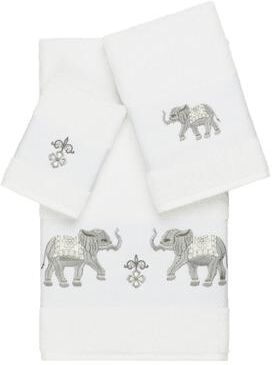 Authentic Hotel and Spa Turkish Cotton Elephants Embroidered White 3-piece Towel Set