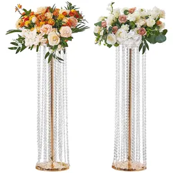VEVOR 2er-Set Blumenhocker 20x20x90cm Blumenständer Eisen Beistelltisch Modern Kristallvase Gold-Galvanisierung Pflanzenhocker Pflanzenständer Metallständer für Dekoration von Bars Hotels Cafés