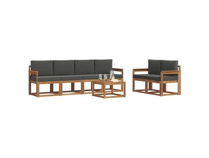 KTHLBRH Sofa-Set für den Außenbereich, 7-teilig, Akazie, Natur, Anthrazit Massivholz, Lattenrost-Design, abnehmbare Kissen, inklusive Tisch, für den Garten
