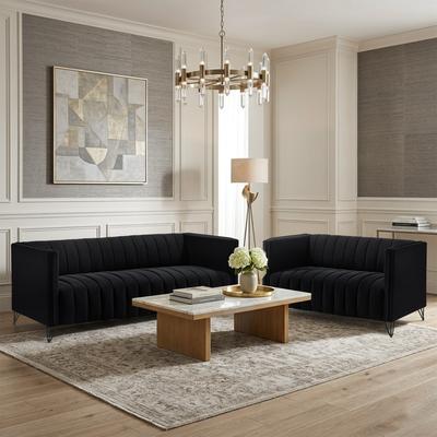 Clayfell Kurtis 2-Piece Living Room Set with Square Arm Loveseat and Sofa, Channel-Tufted Upholstery