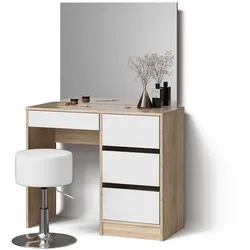 SCHMINKTISCH Imola, Weiß/Sonoma, 90 cm mit Spiegel und Hocker