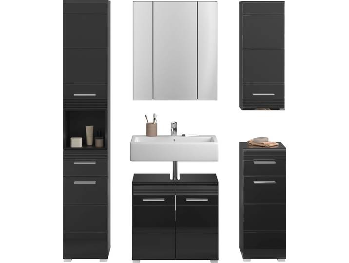 Badmöbel-Set HOME AFFAIRE Malmö, 5 teilig, bestehend aus: , schwarz, Kastenmöbel-Sets, Badmöbel-Set, Badmöbel, 5-tlg