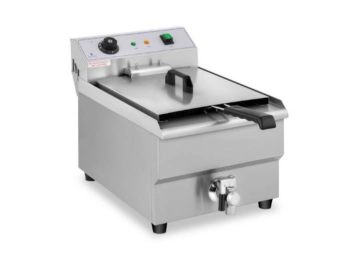 Royal Catering Fritteuse RCEF 16EB, 3500 W, 16 L Edelstahl Ablasshahn 230 V Kaltzone